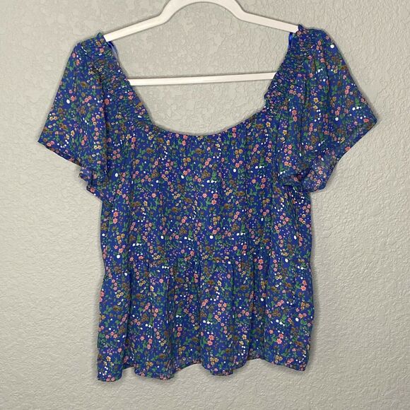Sienna Sky Blue Floral Print Short Sleeve Top Size Small - Picture 3 of 6